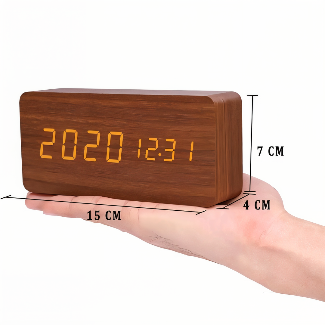 Lisslune | WakeyCue | Modern Wooden LED Digital Alarm Clock with Temperature & Humidity Display