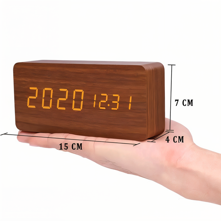 Lisslune | WakeyCue | Modern Wooden LED Digital Alarm Clock with Temperature & Humidity Display