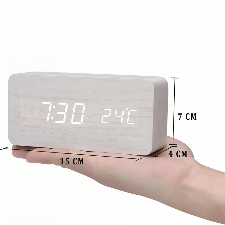 Lisslune | WakeyCue | Modern Wooden LED Digital Alarm Clock with Temperature & Humidity Display