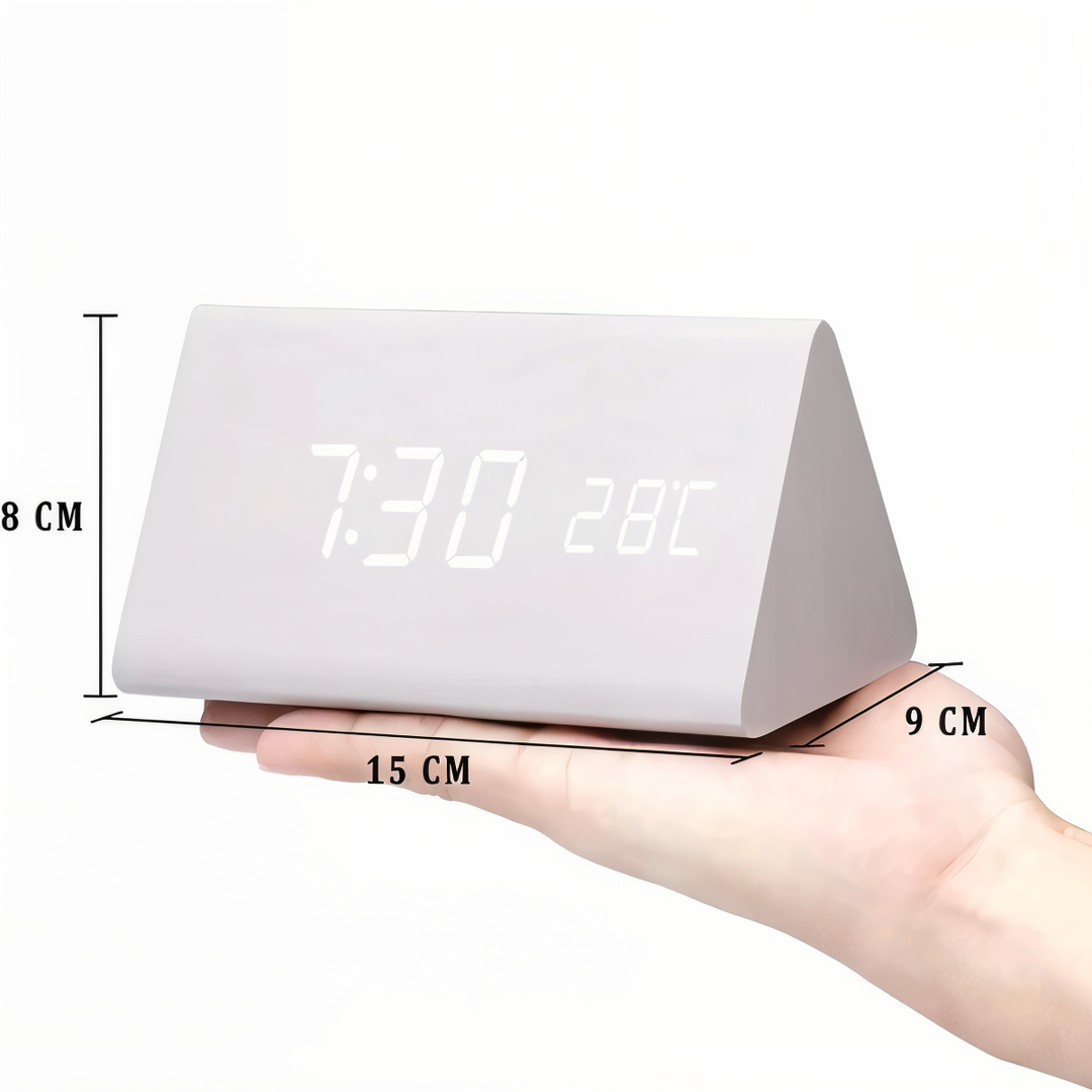 Lisslune | WakeyCue | Modern Wooden LED Digital Alarm Clock with Temperature & Humidity Display