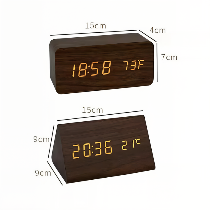 Lisslune | WakeyCue | Modern Wooden LED Digital Alarm Clock with Temperature & Humidity Display