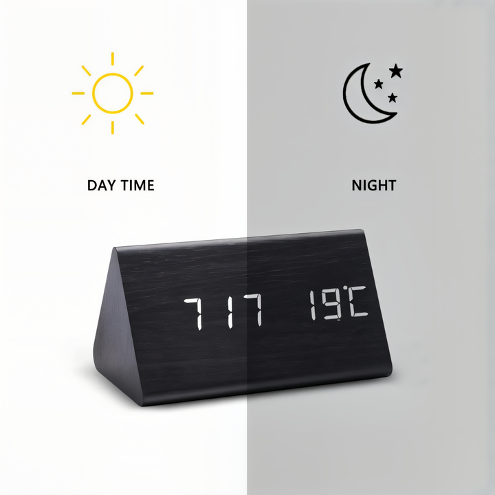Lisslune | WakeyCue | Modern Wooden LED Digital Alarm Clock with Temperature & Humidity Display