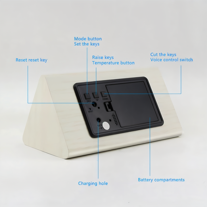 Lisslune | WakeyCue | Modern Wooden LED Digital Alarm Clock with Temperature & Humidity Display