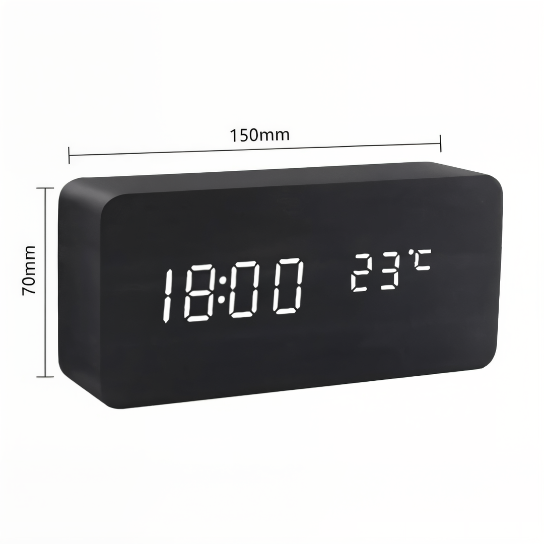 Lisslune | WakeyCue | Modern Wooden LED Digital Alarm Clock with Temperature & Humidity Display