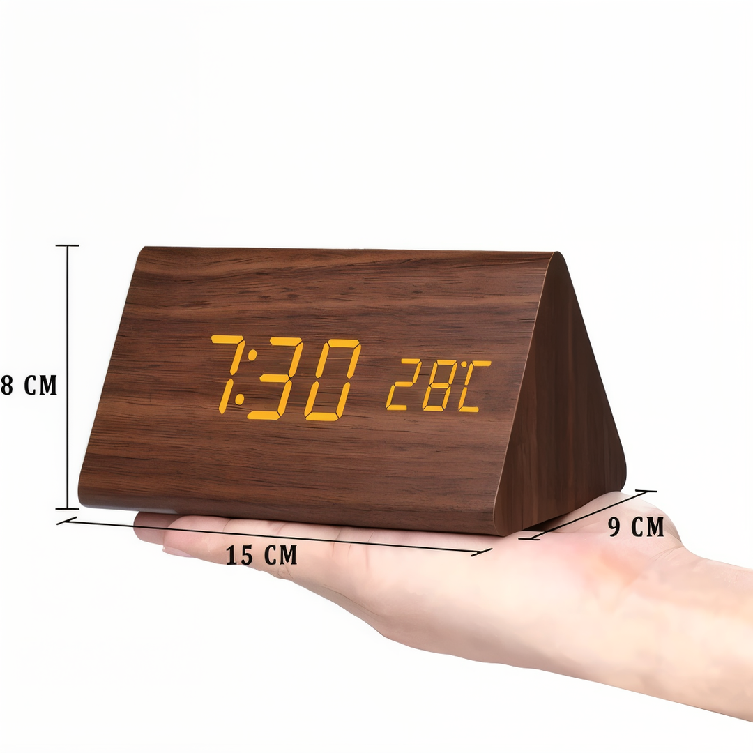 Lisslune | WakeyCue | Modern Wooden LED Digital Alarm Clock with Temperature & Humidity Display