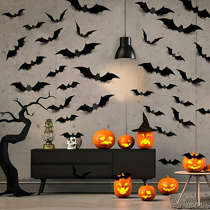 Lisslune | 3D Bat Wall Decals – Halloween Decoration Set for Walls & Parties