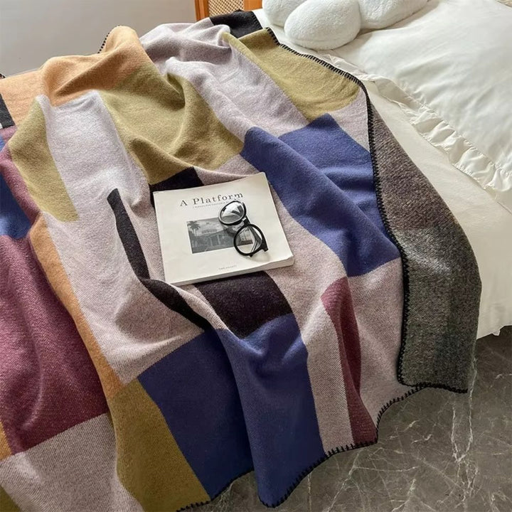 Lisslune | Warm Knit Colorblock Plaid Blanket