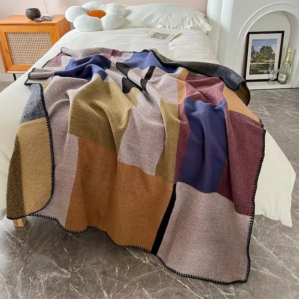 Lisslune | Warm Knit Colorblock Plaid Blanket
