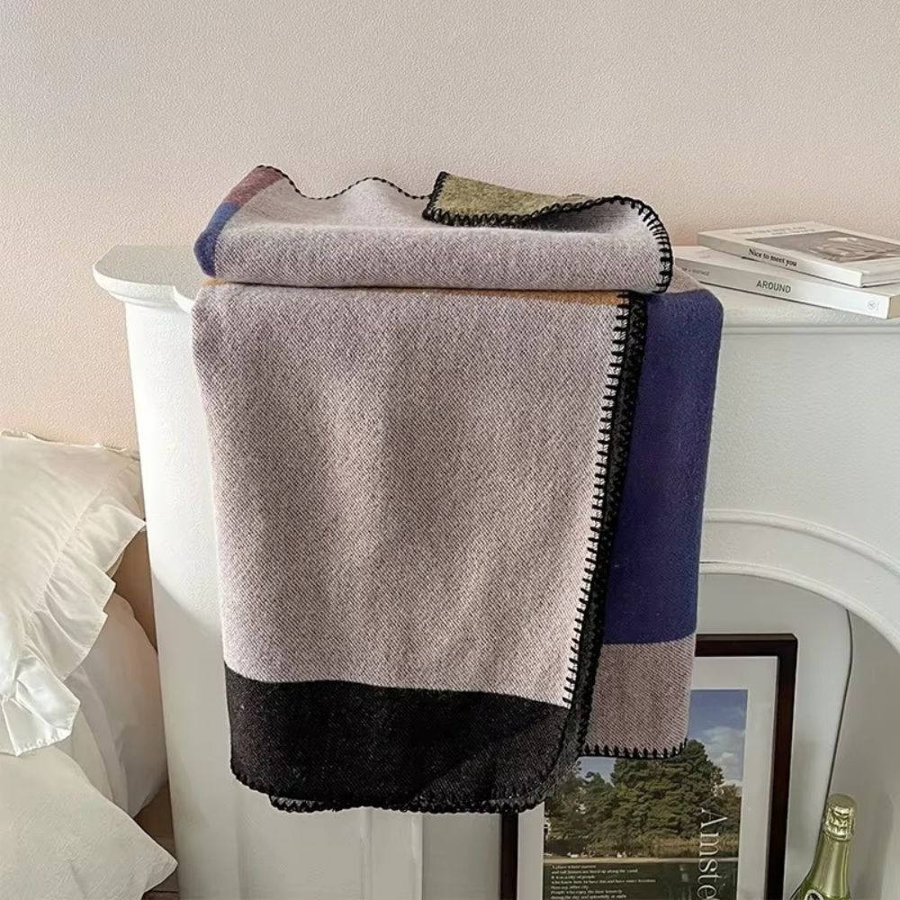 Lisslune | Warm Knit Colorblock Plaid Blanket