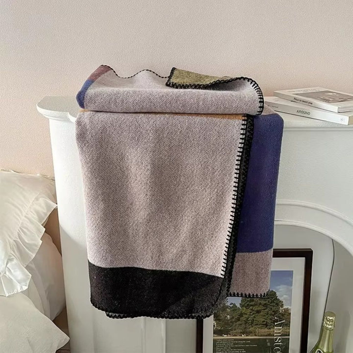 Lisslune | Warm Knit Colorblock Plaid Blanket