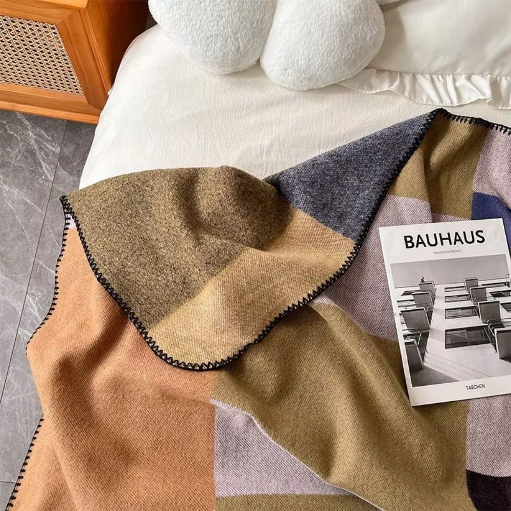 Lisslune | Warm Knit Colorblock Plaid Blanket