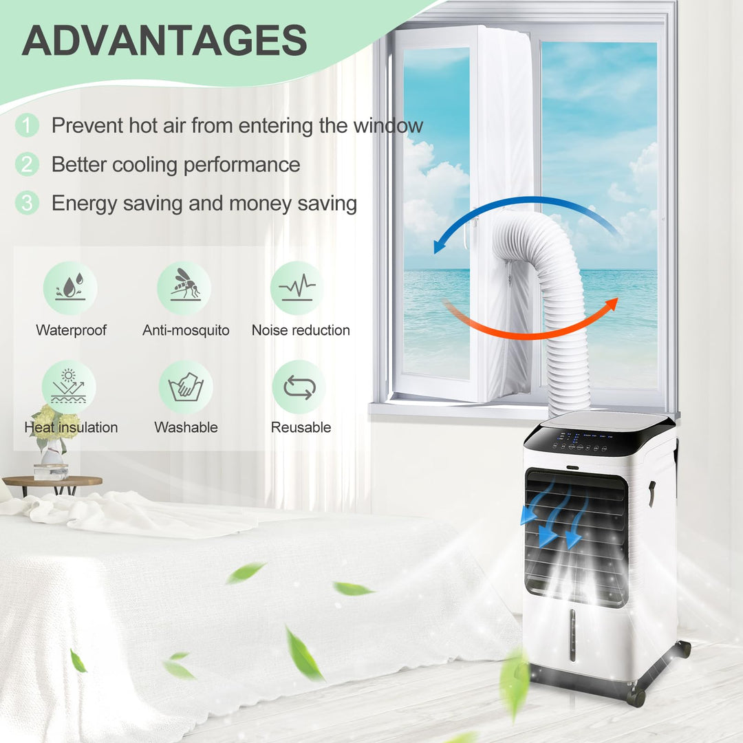 Lisslune | Window Seal for Air Conditioner 500cm, Window Seal for Mobile Air Conditioners with Zipper, Attachment Straps, Adhesive Tape, Suitable for Portable Air Conditioners (Pipe not included)