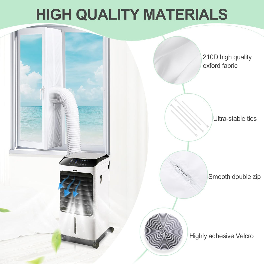 Lisslune | Window Seal for Air Conditioner 500cm, Window Seal for Mobile Air Conditioners with Zipper, Attachment Straps, Adhesive Tape, Suitable for Portable Air Conditioners (Pipe not included)