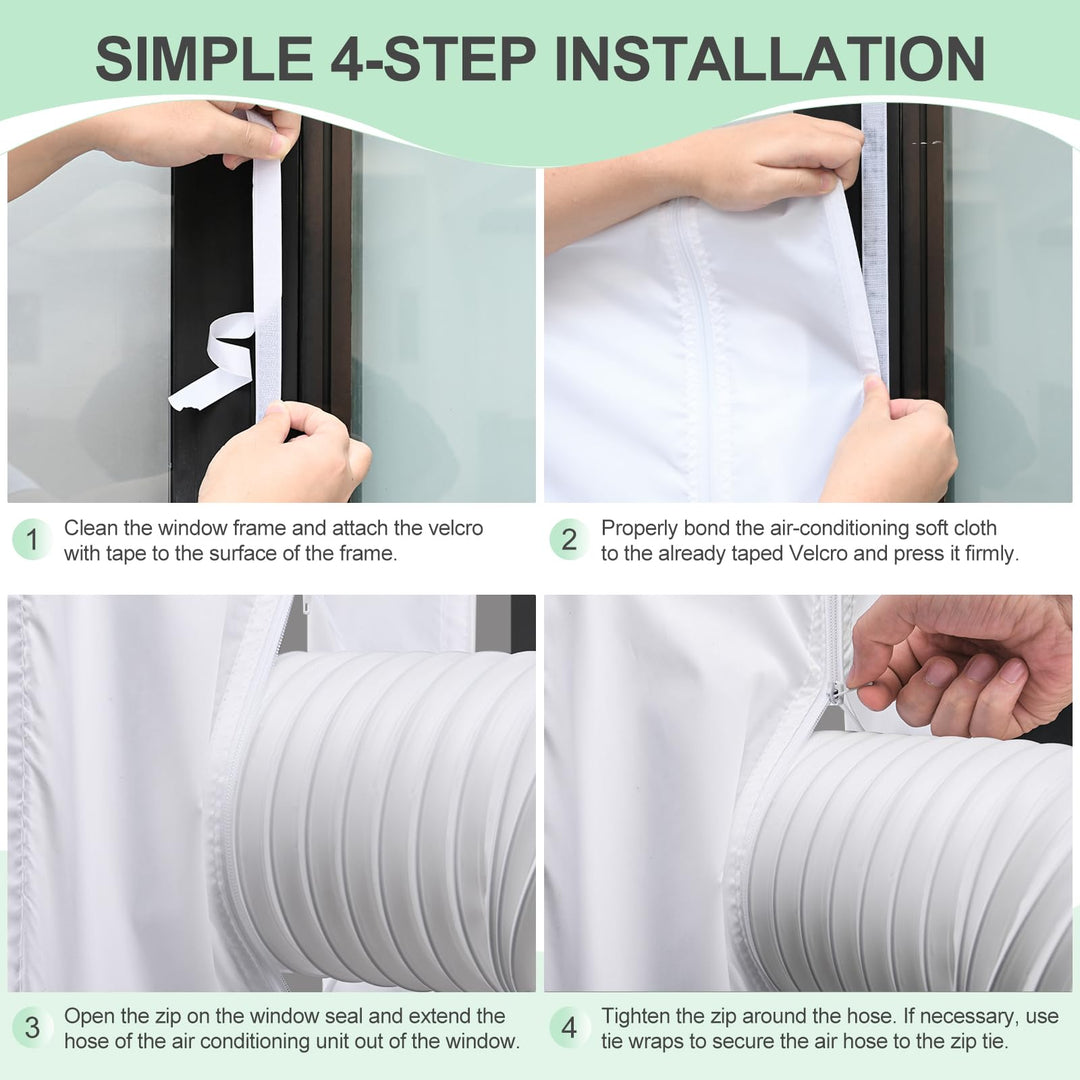 Lisslune | Window Seal for Air Conditioner 500cm, Window Seal for Mobile Air Conditioners with Zipper, Attachment Straps, Adhesive Tape, Suitable for Portable Air Conditioners (Pipe not included)