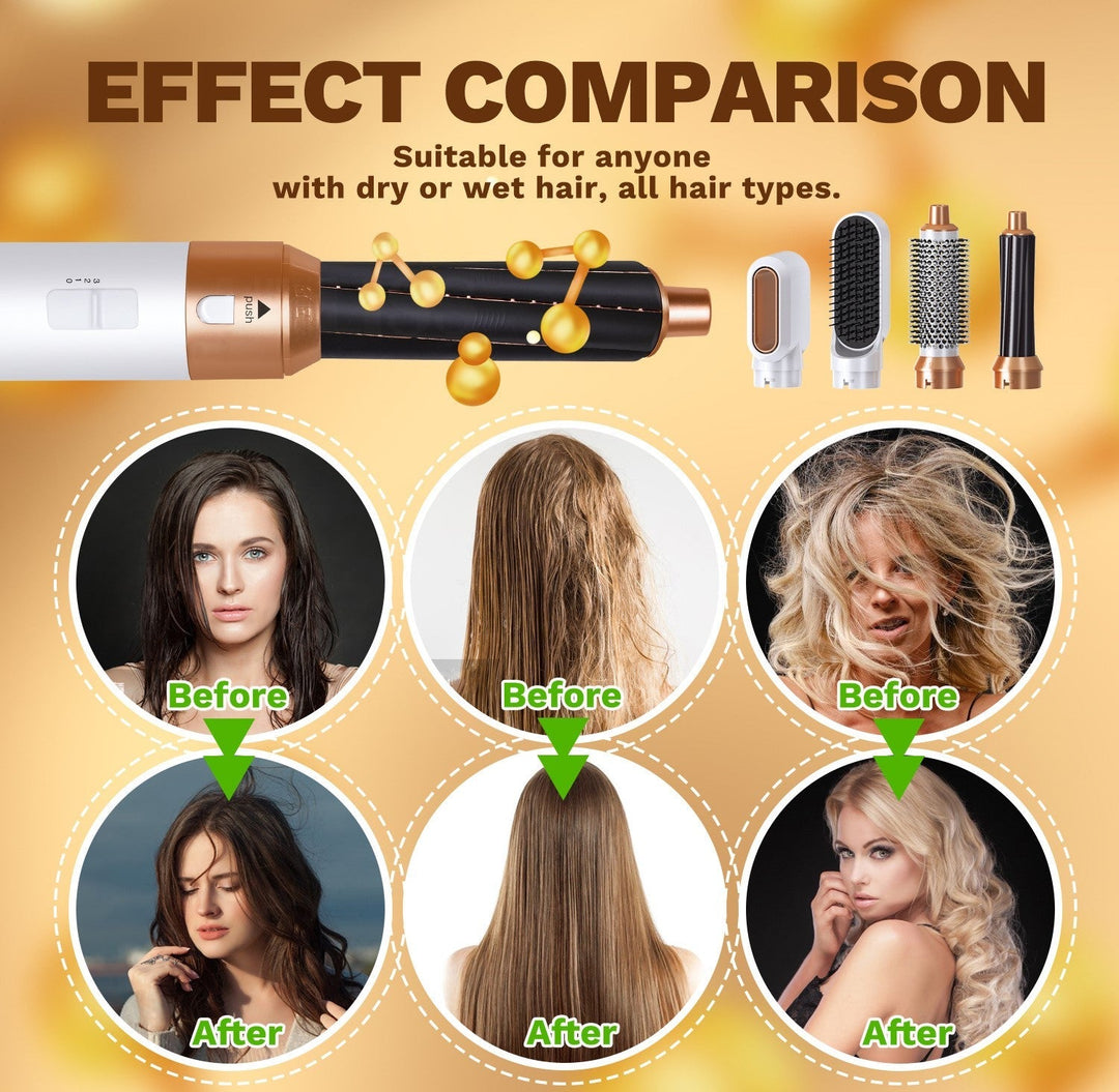 Lisslune | 5-in-1 Hair Styler | Auto Curler, Blow Dryer & Flat Brush for All Hair Types at Home
