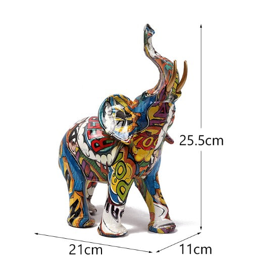 Lisslune | Abstract Elephant Statue – Colourful African Design with Raised Trunk for Good Luck