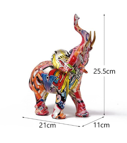 Lisslune | Abstract Elephant Statue – Colourful African Design with Raised Trunk for Good Luck