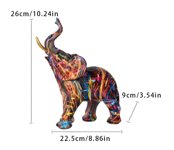 Lisslune | Abstract Elephant Statue – Colourful African Design with Raised Trunk for Good Luck