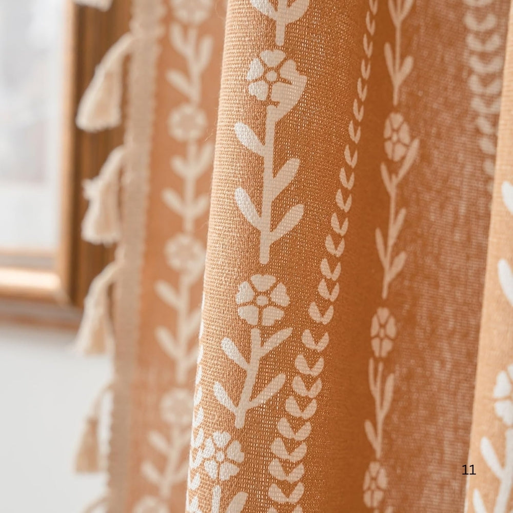 Lisslune | Wheat Pattern Beige Tassel Curtain