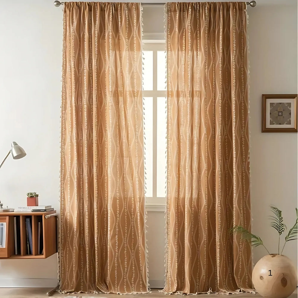 Lisslune | Wheat Pattern Beige Tassel Curtain