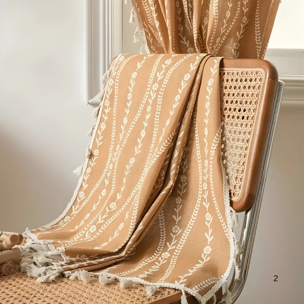 Lisslune | Wheat Pattern Beige Tassel Curtain
