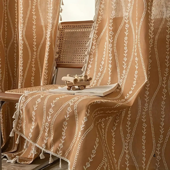 Lisslune | Wheat Pattern Beige Tassel Curtain