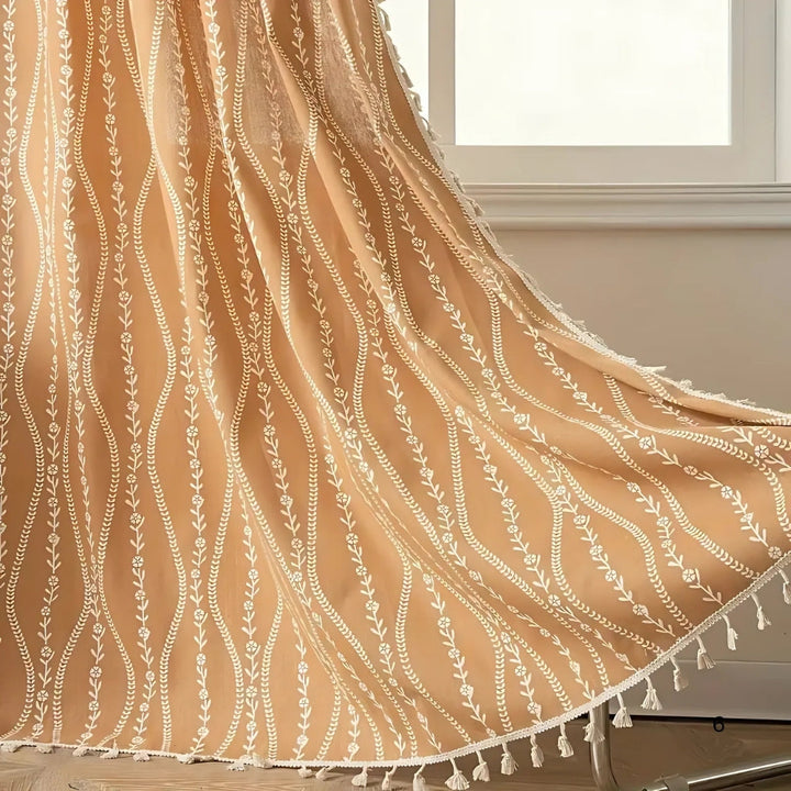 Lisslune | Wheat Pattern Beige Tassel Curtain