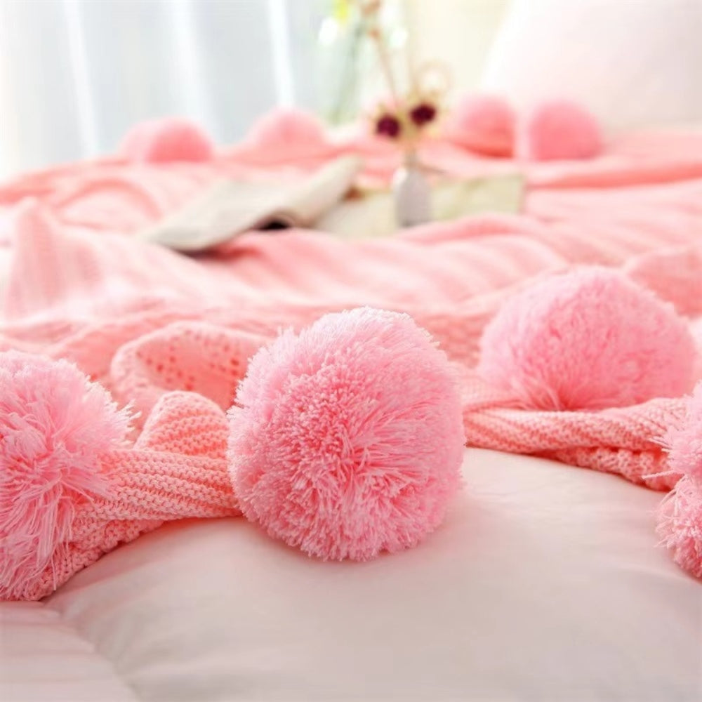 Lisslune | Whimsy Fluffy Pom-Pom Macaron Blanket