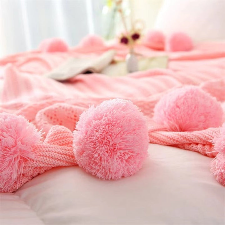 Lisslune | Whimsy Fluffy Pom-Pom Macaron Blanket