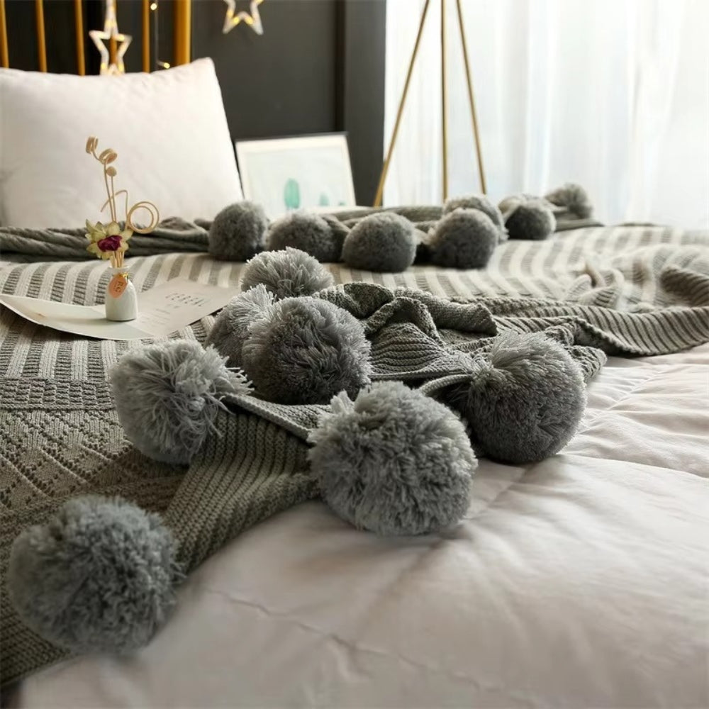 Lisslune | Whimsy Fluffy Pom-Pom Macaron Blanket