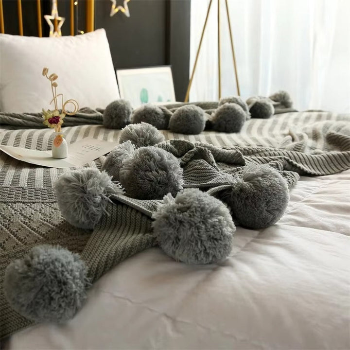 Lisslune | Whimsy Fluffy Pom-Pom Macaron Blanket