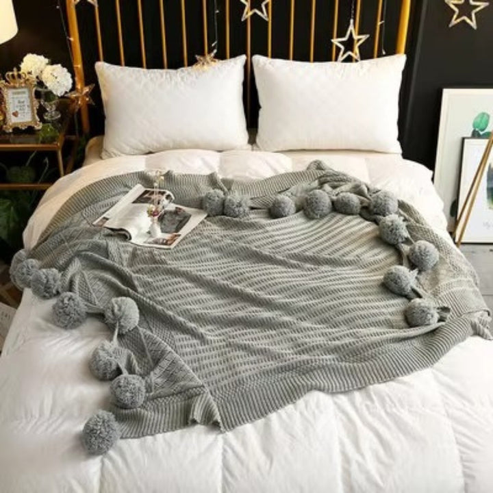 Lisslune | Whimsy Fluffy Pom-Pom Macaron Blanket