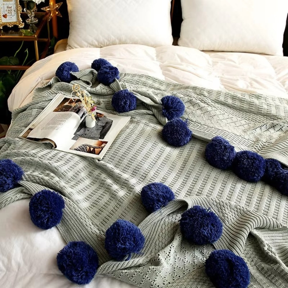 Lisslune | Whimsy Fluffy Pom-Pom Macaron Blanket