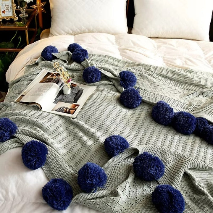 Lisslune | Whimsy Fluffy Pom-Pom Macaron Blanket