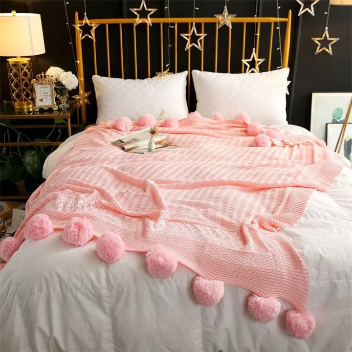Lisslune | Whimsy Fluffy Pom-Pom Macaron Blanket