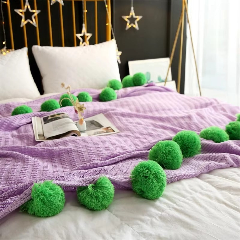 Lisslune | Whimsy Fluffy Pom-Pom Macaron Blanket