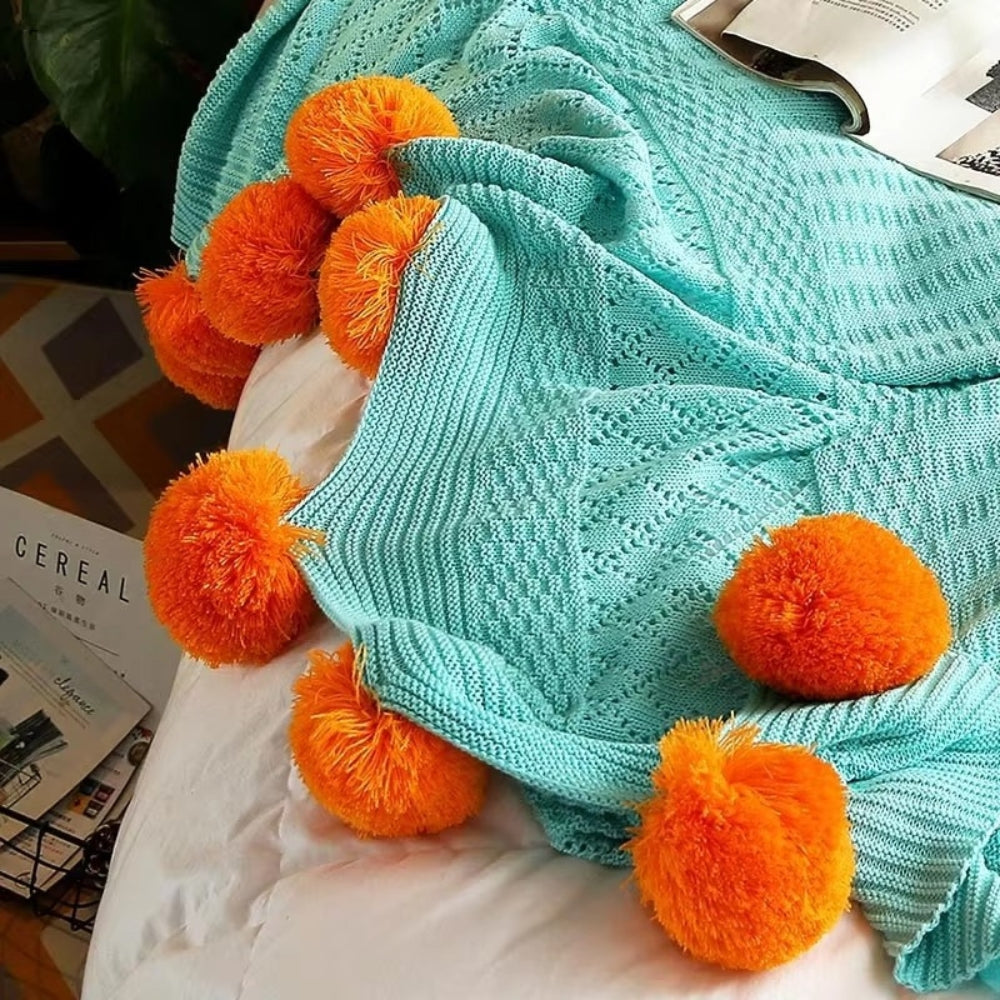 Lisslune | Whimsy Fluffy Pom-Pom Macaron Blanket