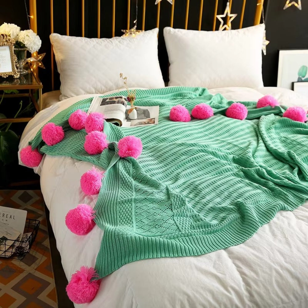 Lisslune | Whimsy Fluffy Pom-Pom Macaron Blanket