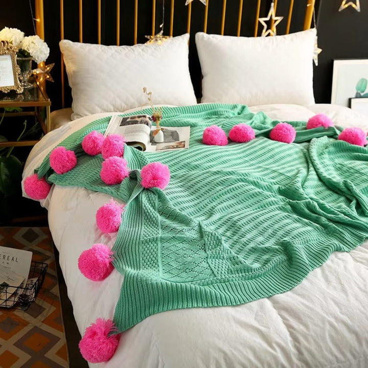 Lisslune | Whimsy Fluffy Pom-Pom Macaron Blanket