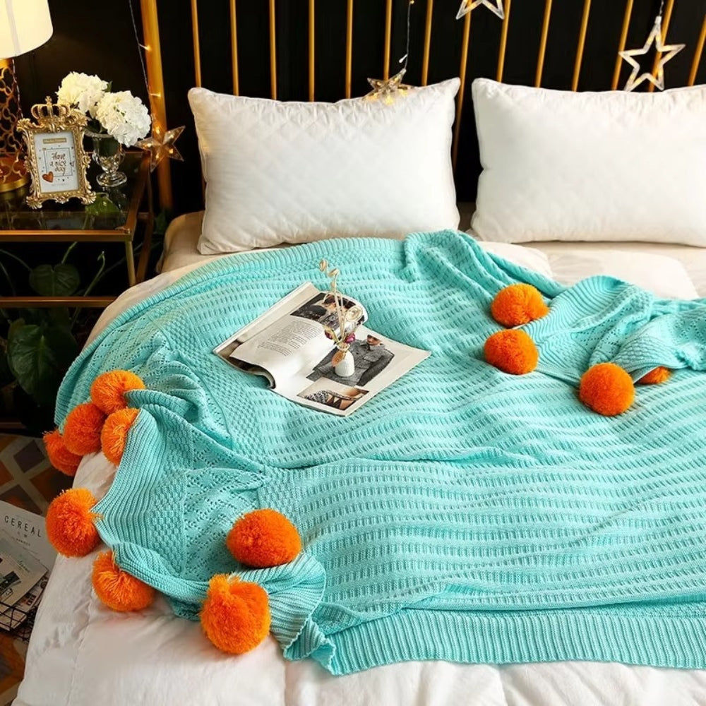Lisslune | Whimsy Fluffy Pom-Pom Macaron Blanket