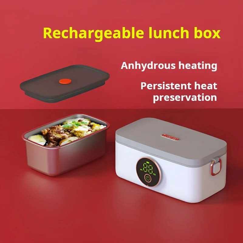 Lisslune | Wireless Heating Lunch Box with Battery & 5 Heating Levels (1000 ml Stainless Steel)