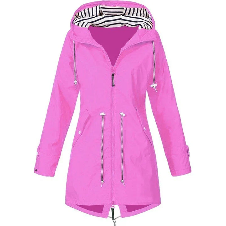Lisslune | Women's Waterproof Hoodie Trench Coat with Waist Drawstring, Zipper, and Outer Pockets