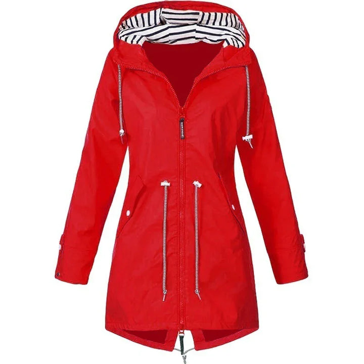 Lisslune | Women's Waterproof Hoodie Trench Coat with Waist Drawstring, Zipper, and Outer Pockets