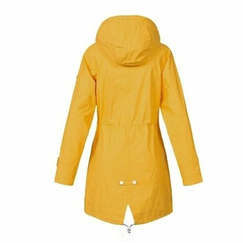 Lisslune | Women's Waterproof Hoodie Trench Coat with Waist Drawstring, Zipper, and Outer Pockets