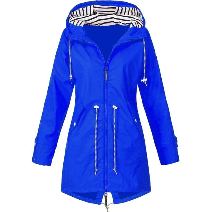 Lisslune | Women's Waterproof Hoodie Trench Coat with Waist Drawstring, Zipper, and Outer Pockets