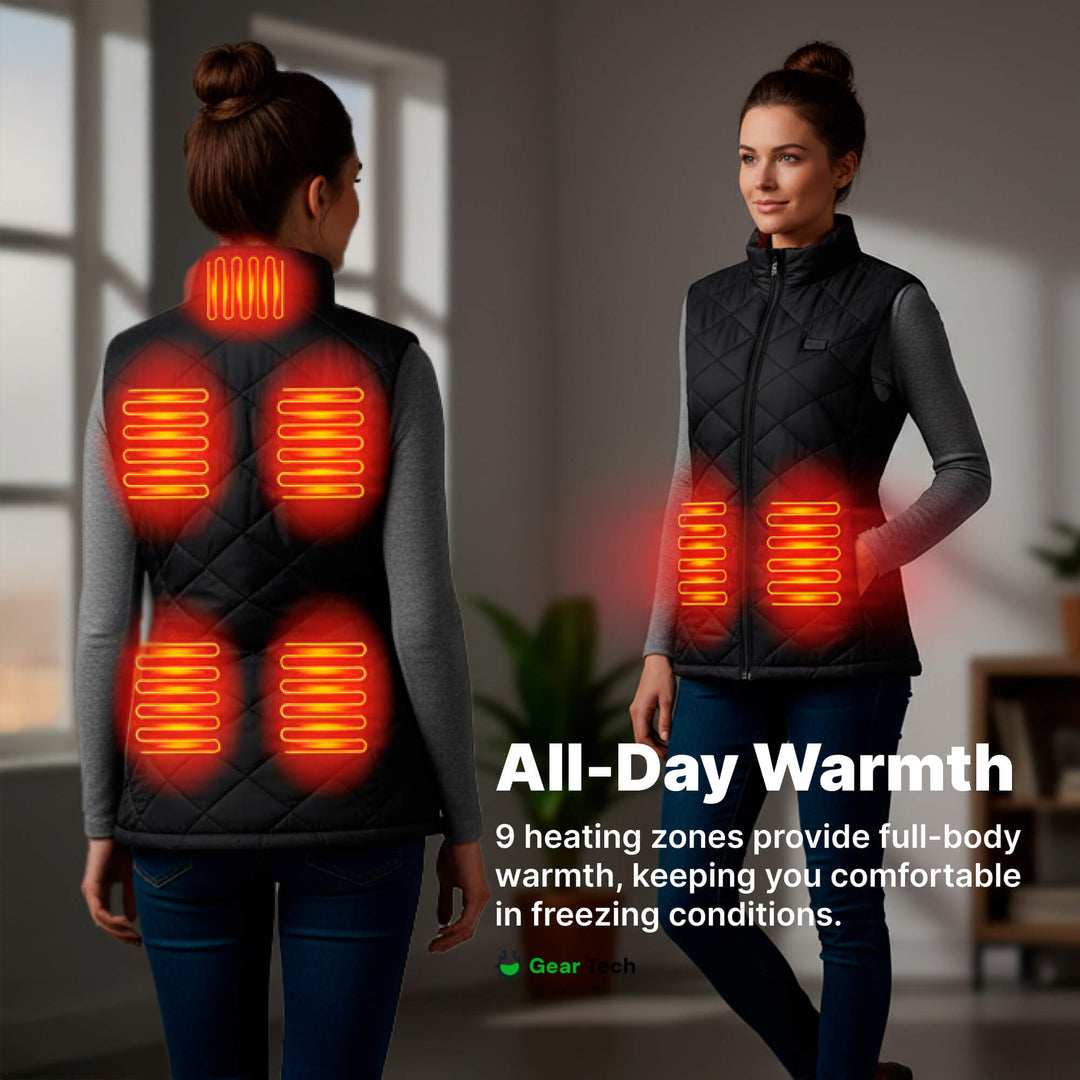 Lisslune | Women's Heated Gilet | 9 Heating Zones, Customisable Heat Settings & Lightweight Design for Cold Weather Activities