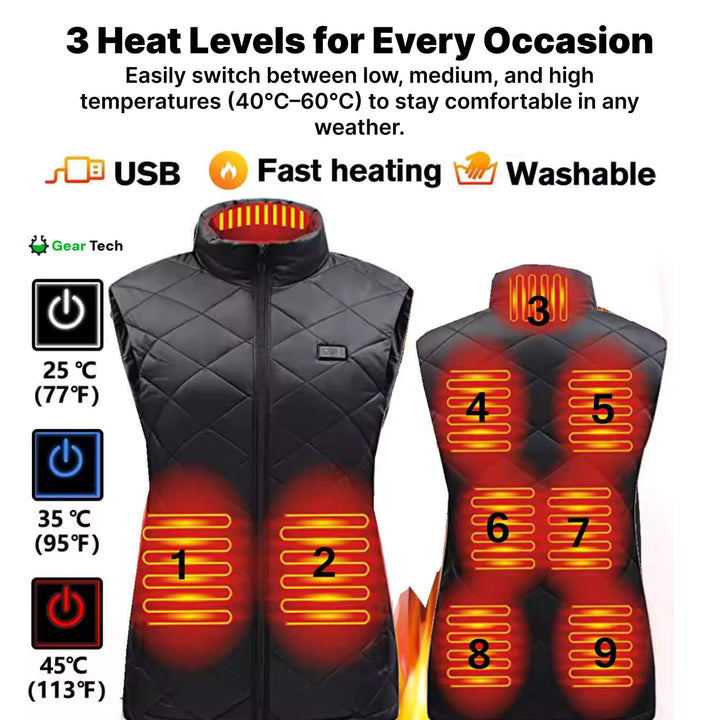 Lisslune | Women's Heated Gilet | 9 Heating Zones, Customisable Heat Settings & Lightweight Design for Cold Weather Activities