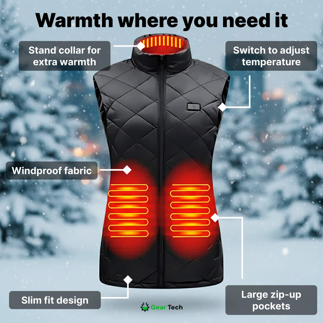 Lisslune | Women's Heated Gilet | 9 Heating Zones, Customisable Heat Settings & Lightweight Design for Cold Weather Activities
