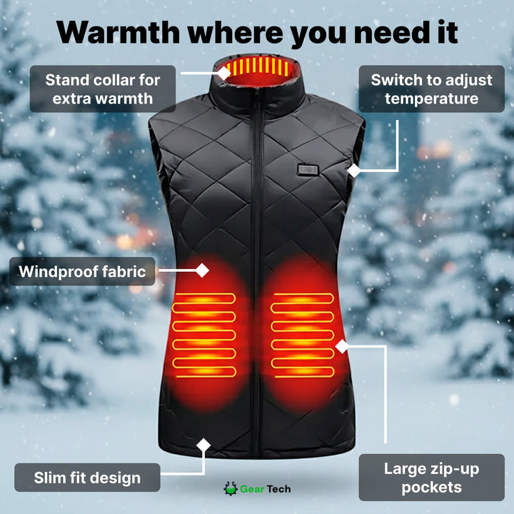 Lisslune | Women's Heated Gilet | 9 Heating Zones, Customisable Heat Settings & Lightweight Design for Cold Weather Activities