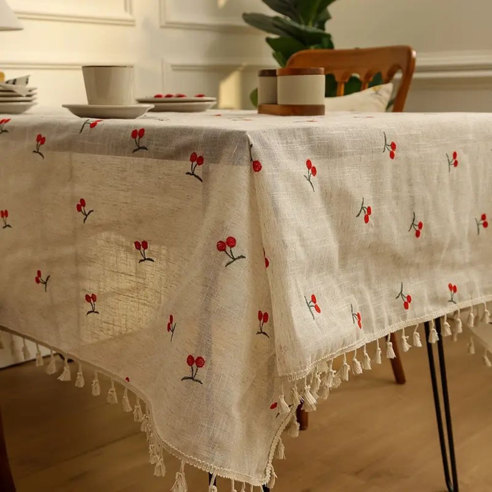 Lisslune | Vintage Red Cherry Tassel Tablecloth